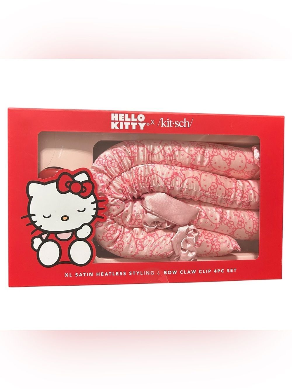 Hello Kitty x Kitsch XL Satin Heatless Styling & Bow Claw Clip 4pc Set